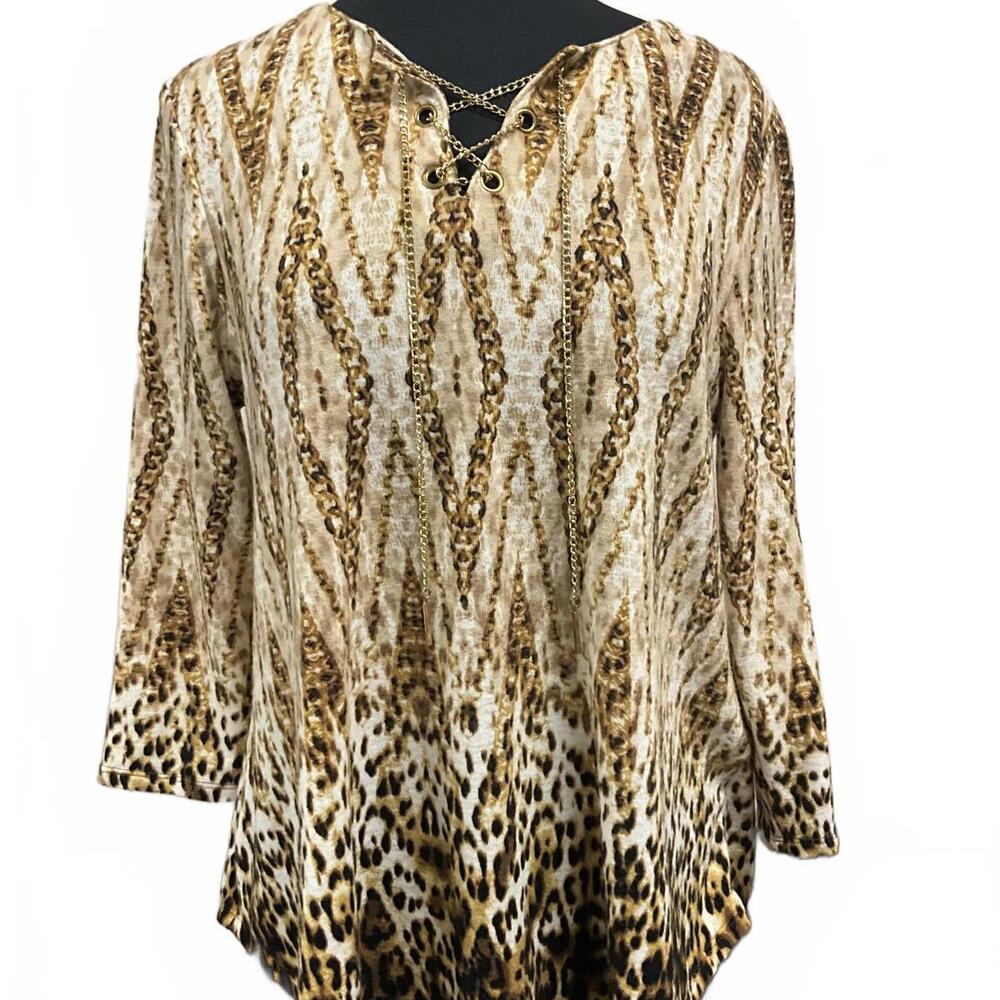 Leopard Print V Neck Knit Tunic NWOT